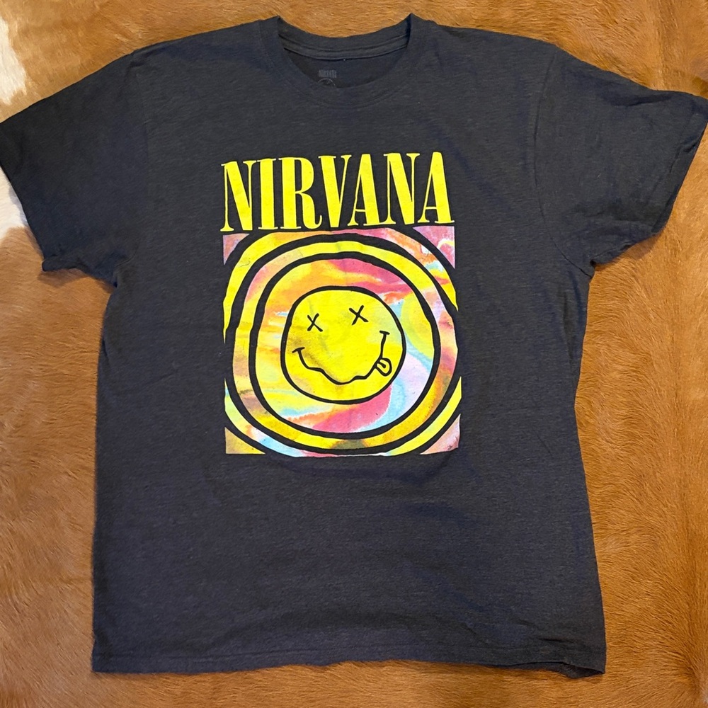 NIRVANA Charcoal Tee with Iconic Logo